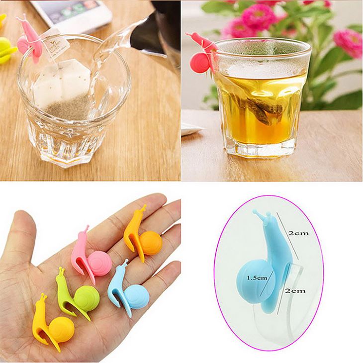 Cute Snail Shape Silicone Tea Bag Holder Cup Mug Candy Colors Gift Set
